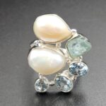 Baroque Pearl And Multi Gemstone Size US 8 925 Silver Ring (RS55-251)