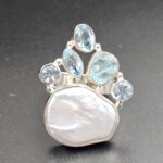 Baroque Pearl And Multi Gemstone Size US 8 925 Silver Ring (RS55-252)