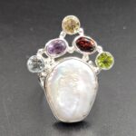 Baroque Pearl And Multi Gemstone Size US 7 925 Silver Ring (RS55-241)