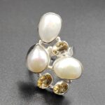 Baroque Pearl And Multi Gemstone Size US 7 925 Silver Ring (RS55-236)