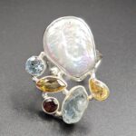 Baroque Pearl And Multi Gemstone Size US 7 925 Silver Ring (RS55-232)