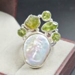 Baroque Pearl And Multi Gemstone Size US 10 925 Silver Ring (RS55-230)