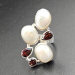 Baroque Pearl And Multi Gemstone Size US 6 925 Silver Ring (RS55-248)