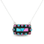 Cotton Candy Turquoise 18" 925 Cluster Sterling Silver Necklace (REXT138-32)
