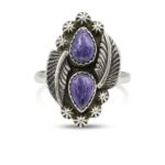 Charoite Feather Silver Ring