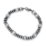 White Buffalo Turquoise & Navajo Pearls 925 Sterling Silver Bead Bracelet (RS57-38)