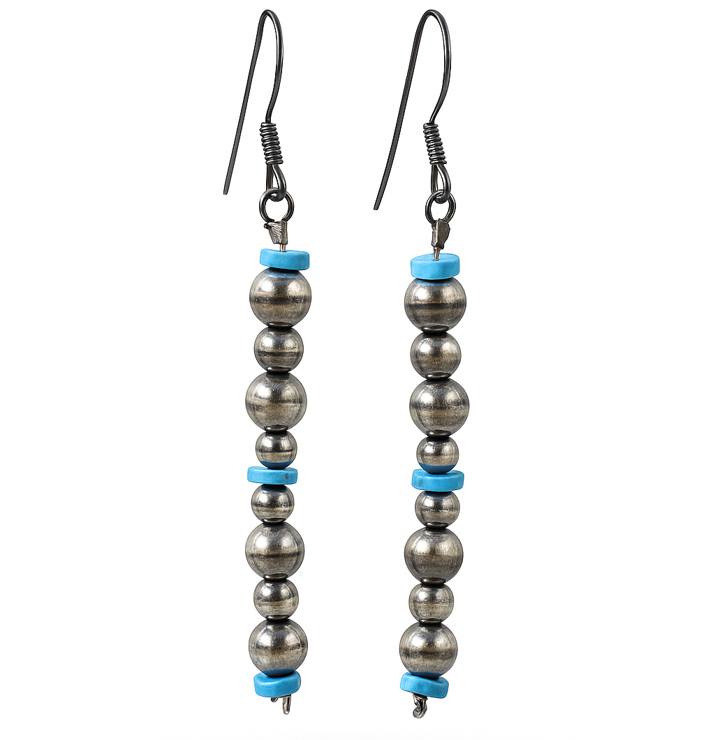 Kingman Turquoise & Navajo Pearls 925 Sterling Silver Earrings (RS10-356)