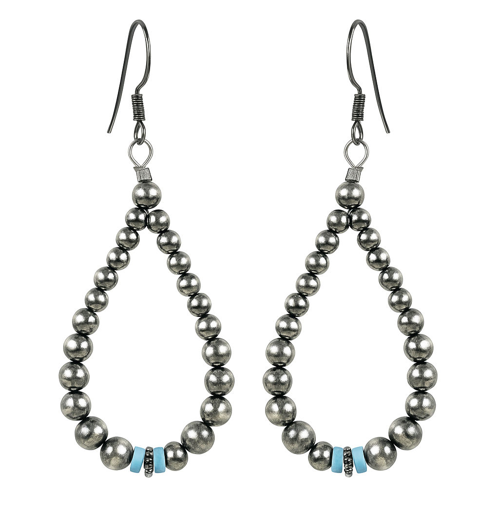 Kingman Turquoise & Navajo Pearls 925 Sterling Silver Earrings (RS10-357)