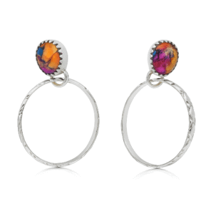 Pink Dahlia Turquoise 925 Sterling Silver Hoop Earrings (REXT137-12)