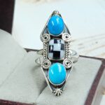 Kingman Turquoise & Checkerboard 925 Silver Ring (REXT140-3)