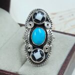 Kingman Turquoise & Checkerboard 925 Silver Ring (REXT140-2)