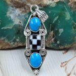 Kingman Turquoise & Checkerboard 1.5" 925 Silver Pendant (REXT140-7)