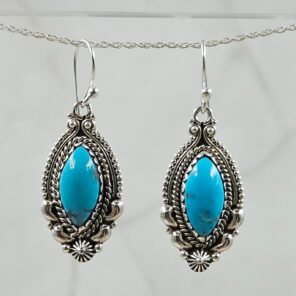 Kingman Turquoise 1.25" 925 Sterling Silver Earing (REXT141-1)