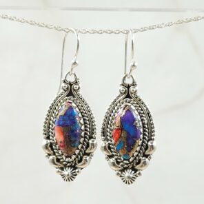 Pink Dahlia Turquoise 1.25" 925 Sterling Silver Earing (REXT141-2)