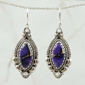 Purple Copper Turquoise 1.25" 925 Sterling Silver Earing (REXT141-6)