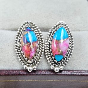 Pink Dahlia Turquoise 925 Sterling Silver Stud Earing (REXT141-10)