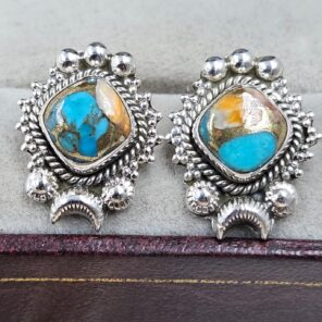 Spiny Oyster Turquoise 925 Sterling Silver Stud Earing (REXT141-18)