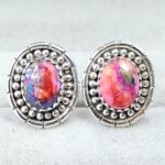 Pink Dahlia Turquoise 925 Sterling Silver Stud Earing (REXT141-22)