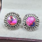 Pink Dahlia Turquoise 925 Sterling Silver Stud Earing (REXT141-32)