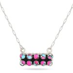 Cotton Candy Turquoise 18" 925 Cluster Sterling Silver Necklace (REXT138-35)