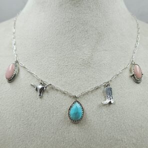 Kingman Turquoise & Pink Queen Conch Southwest Charm Necklace (RS78-121)