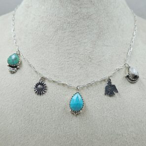 Kingman Turquoise & White Buffalo Turquoise Southwest Charm Necklace (RS78-126)