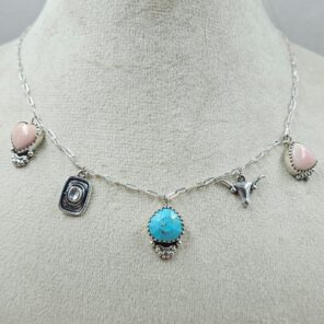 Kingman Turquoise & Pink Queen Conch Southwest Charm Necklace (RS78-123)