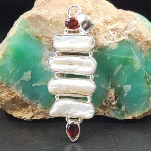 Baroque Pearl and Multi Gemstone 2" 925 Sterling Silver Pendant (RS58-22)