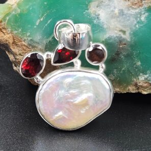 Baroque Pearl and Multi Gemstone 1.25" 925 Sterling Silver Pendant (RS58-23)