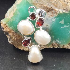 Baroque Pearl and Multi Gemstone 1.5" 925 Sterling Silver Pendant (RS58-20)