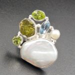 Baroque Pearl And Multi Gemstone Size US 6 925 Silver Ring (RS55-259)