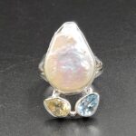 Baroque Pearl And Multi Gemstone Size US 8 925 Silver Ring (RS55-317)