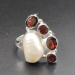 Baroque Pearl And Multi Gemstone Size US 9 925 Silver Ring (RS55-283)