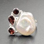 Baroque Pearl And Multi Gemstone Size US 7 925 Silver Ring (RS55-282)