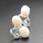 Baroque Pearl And Multi Gemstone Size US 8 925 Silver Ring (RS55-304)