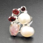Baroque Pearl And Multi Gemstone 925 Silver Ring (RS55-260)