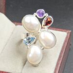 Baroque Pearl And Multi Gemstone Size US 7 925 Silver Ring (RS55-274)