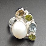 Baroque Pearl And Multi Gemstone Size US 6 925 Silver Ring (RS55-291)