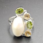 Baroque Pearl And Multi Gemstone Size US 7 925 Silver Ring (RS55-282)