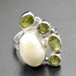 Baroque Pearl And Multi Gemstone Size US 8 925 Silver Ring (RS55-287)