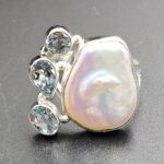 Baroque Pearl And Multi Gemstone Size US 8 925 Silver Ring (RS55-288)