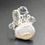 Baroque Pearl And Multi Gemstone Size US 10 925 Silver Ring (RS55-267)