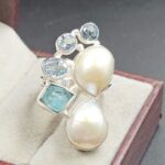 Baroque Pearl And Multi Gemstone Size US 9 925 Silver Ring (RS55-264)