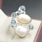 Baroque Pearl And Multi Gemstone Size US 10 925 Silver Ring (RS55-311)