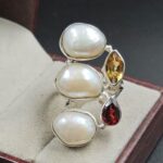 Baroque Pearl And Multi Gemstone Size US 9 925 Silver Ring (RS55-286)