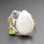 Baroque Pearl And Multi Gemstone Size US 8 925 Silver Ring (RS55-313)
