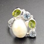 Baroque Pearl And Multi Gemstone Size US 7 925 Silver Ring (RS55-281)