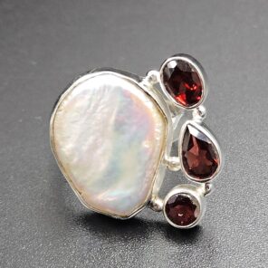 Baroque Pearl And Multi Gemstone Size US 6 925 Silver Ring (RS55-318)