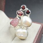 Baroque Pearl And Multi Gemstone Size US 8 925 Silver Ring (RS55-295)