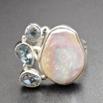 Baroque Pearl And Multi Gemstone Size US 8 925 Silver Ring (RS55-290)